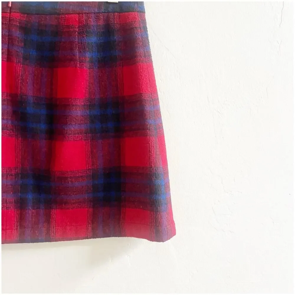 Free Press Clothing Mini Flannel Skirt Plaid Size Medium Red Blue Acadamia